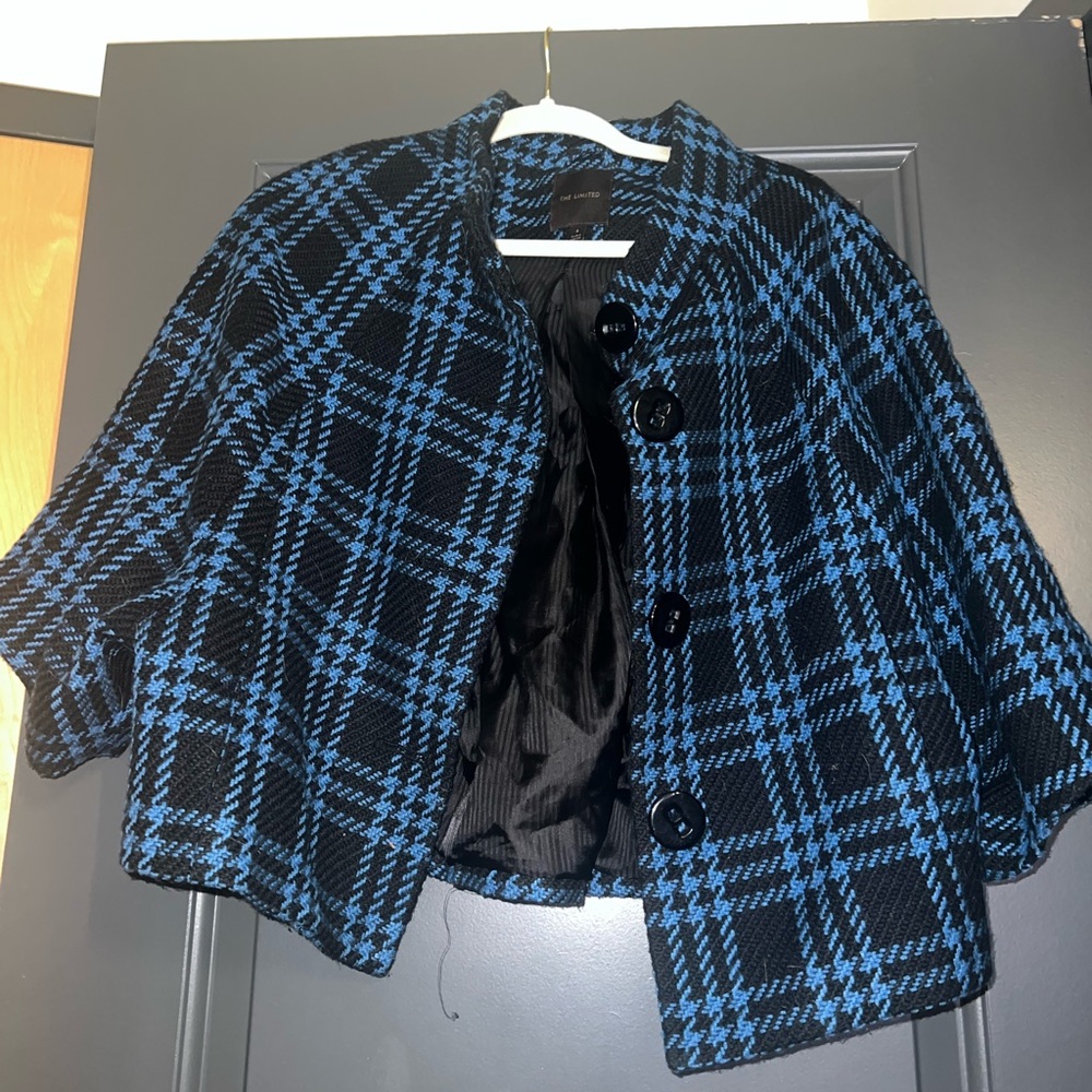 The Limited Black and Blue Plaid Cape